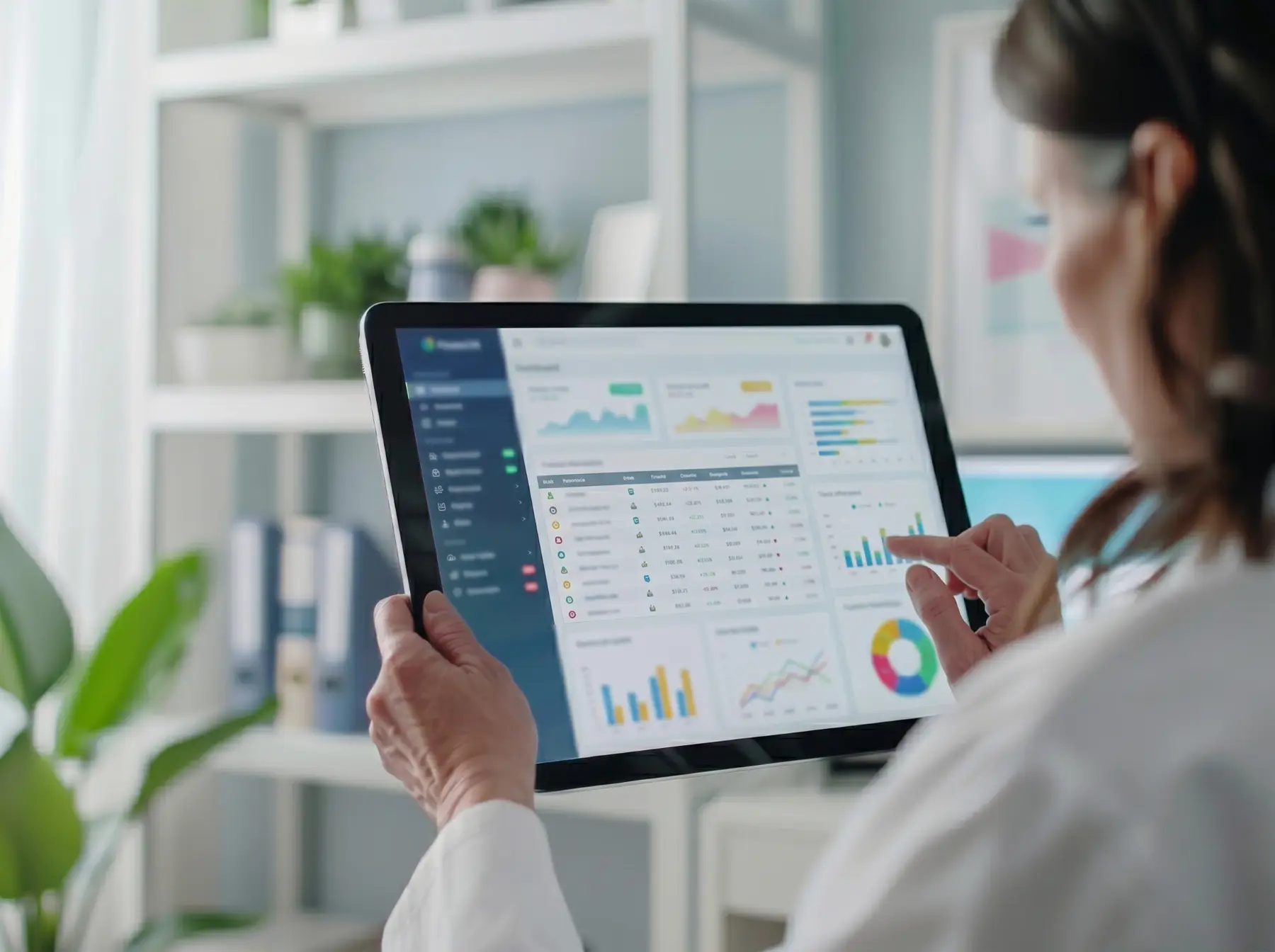 Laptop showing electronic claims dashboard with charts